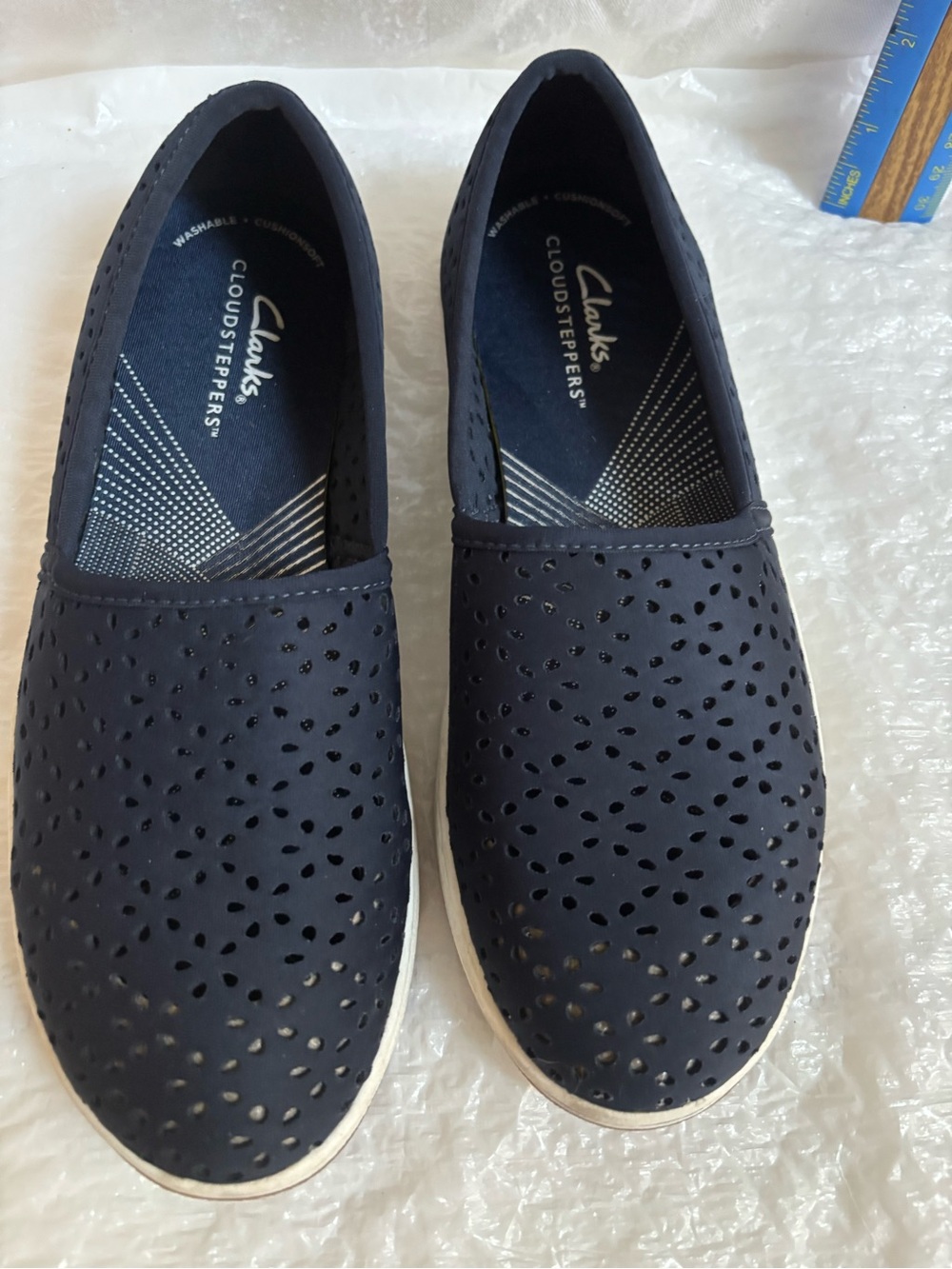 Clarks Navy Perforated Slip-On Comfort Sneakers